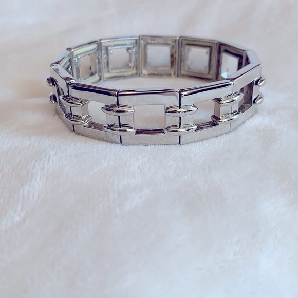 Women's Silver Tone Wide Link Open Square Bracelet - Picture 1 of 4